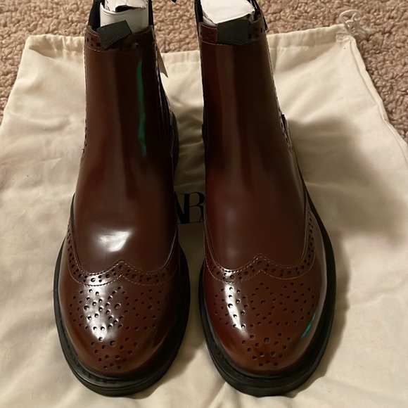 Zara Flat Wingtip Ankle Boots in Brown/Burgundy Size-10 NWT - Picture 12 of 15